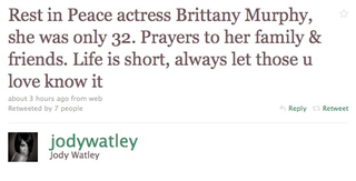 Illustration for article titled Celebrities React To Brittany Murphy's Death On Twitter